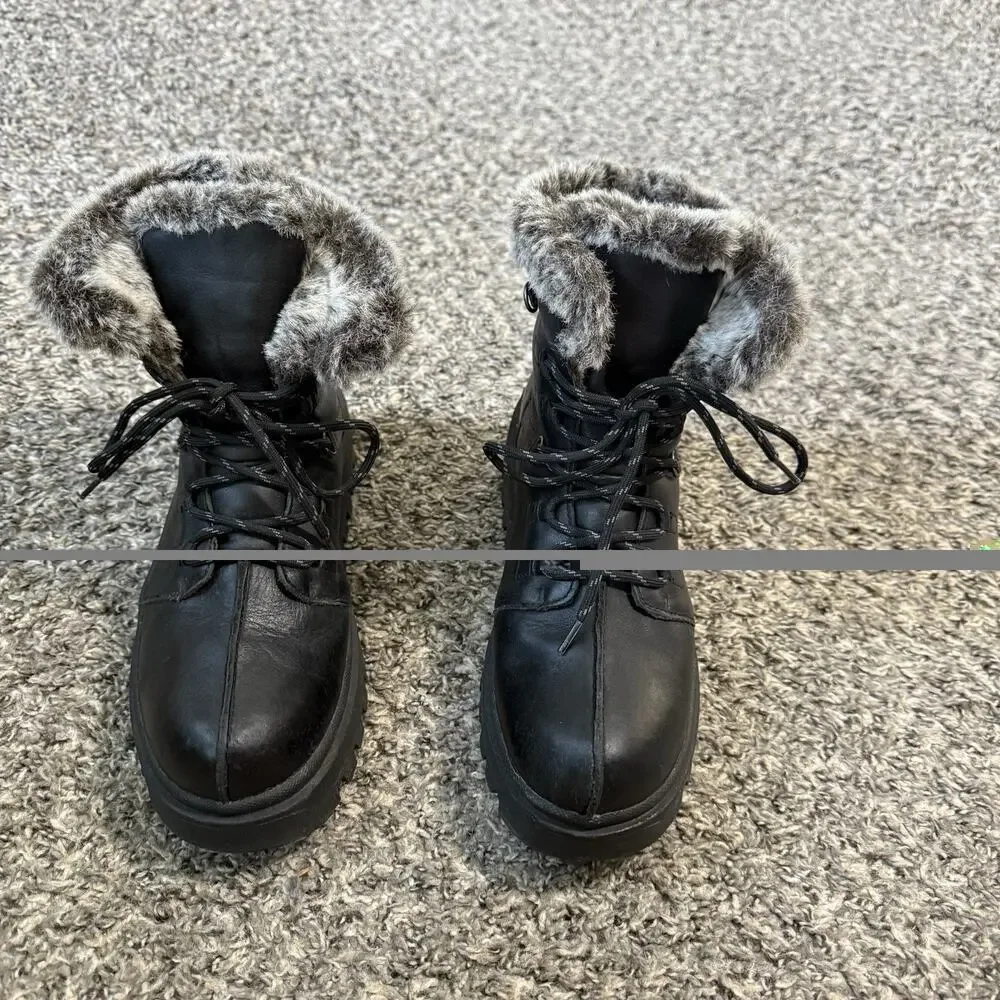 VTG 90s Skechers Jammers Black Leather Platform Boots Fur Lined 9 Goth Punk Y2K - Picture 7 of 10